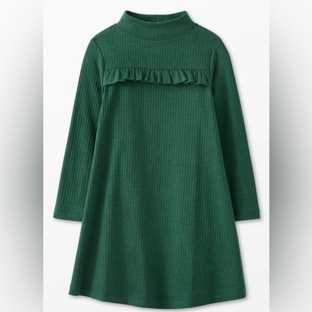 NWT Hanna Andersson Aline Long Sleeve‎ Dress, Malachite Green, Size 120 (US 6-7)